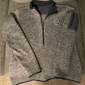 Women's Antigua Gray Indianapolis Colts Logo Fortune Half-Zip Pullover Jacket
